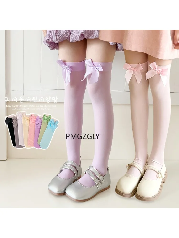 Thigh High Sock Stay Up - Meisjes Kousen * Roze Strik Kniekousen