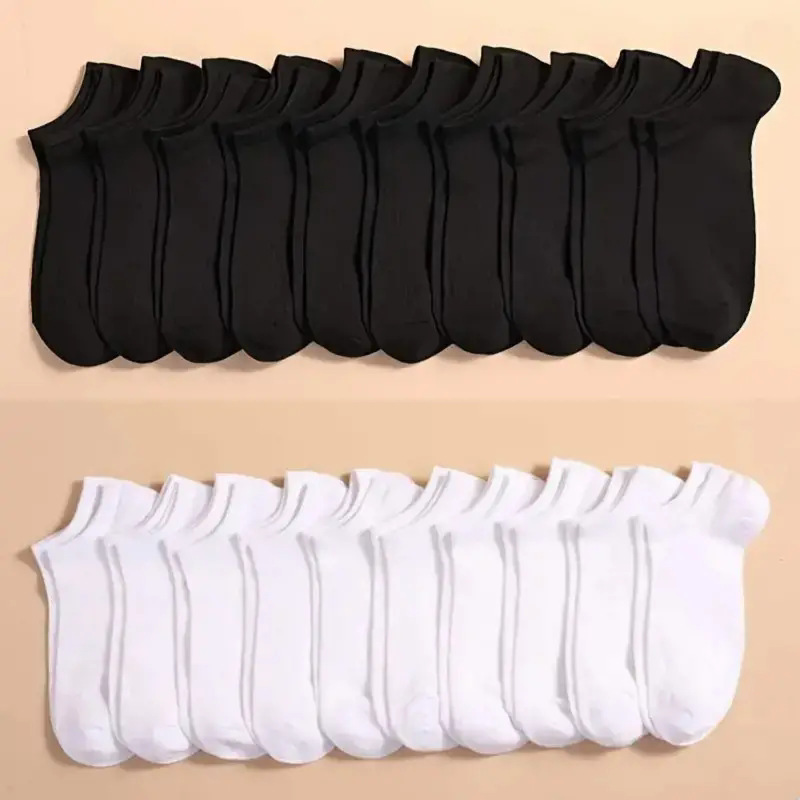 Ankle Sock Low Cut - 10 paar zwarte en witte onzichtbare