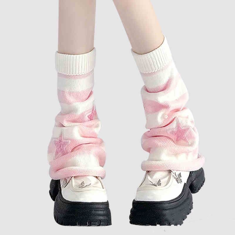 Boot Sock Slouchy - Y2K gestreepte beenwarmers met sterren en