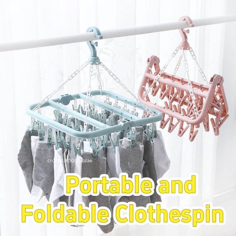 Sock Organizer Tray - 32 Clips Opvouwbare Wasdroger Hanger Winddicht
