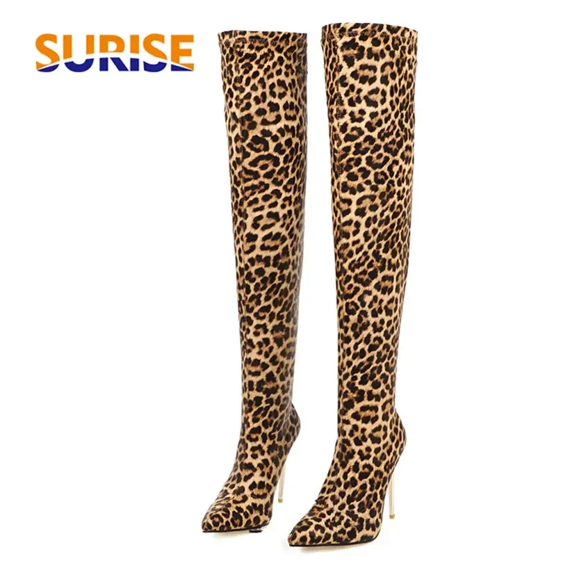 Knee High Sock Women - Plus Size Stretch Luipaard Overknee Laarzen