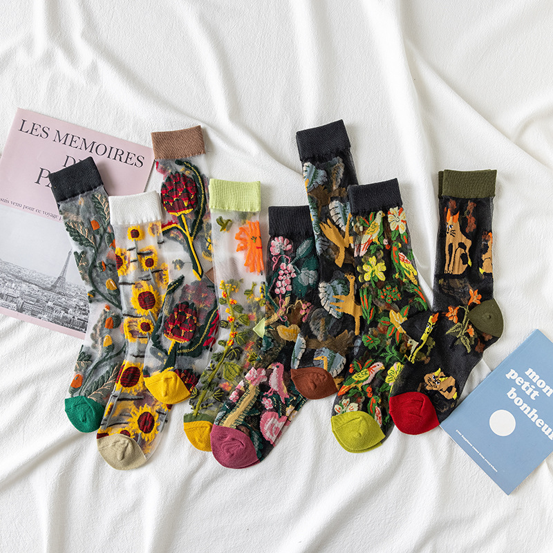 Silk Sock Bamboo - 1/4 paar retro bloem dames glazen