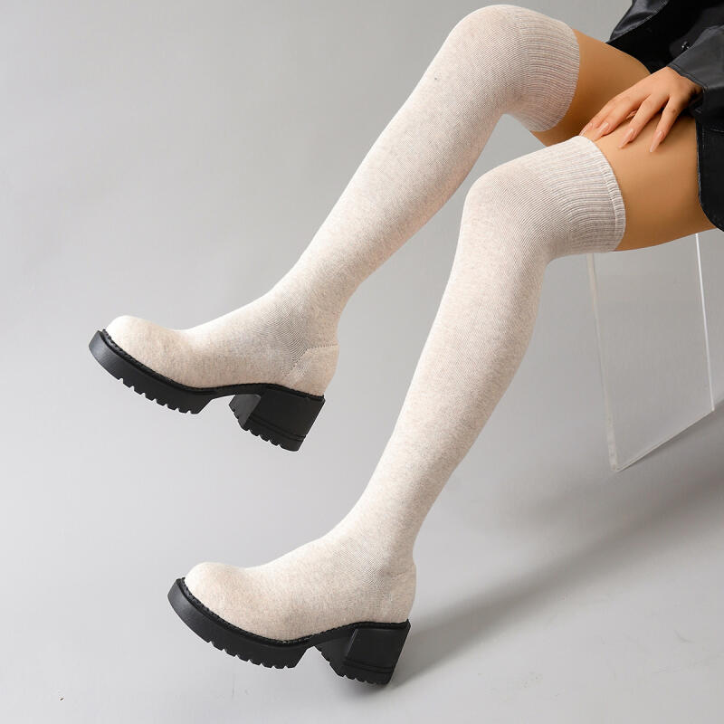 Chunky Platform Over De Knie L - Knee High Sock Women recensie en prijs